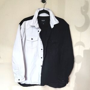 Nasty Gal Two Tone Oversized Denim Shirt/Jacket Black White Size 2